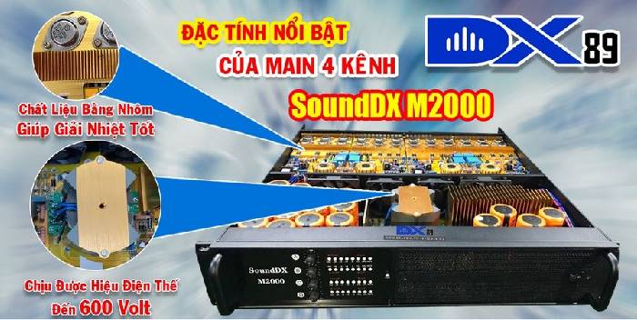 Cục đẩy công suất nguồn xung SOundDX M2000 sử dụng kết nối lắp đặt âm thanh nhà chùa, âm thanh đền thờ