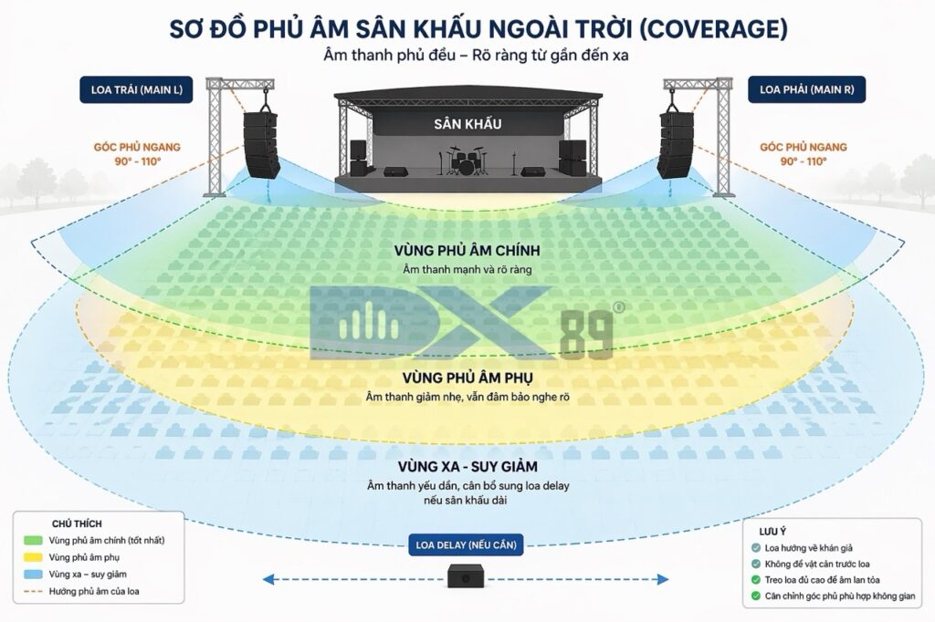 Sơ đồ phủ âm sân khấu ngoài trời - DXaudio